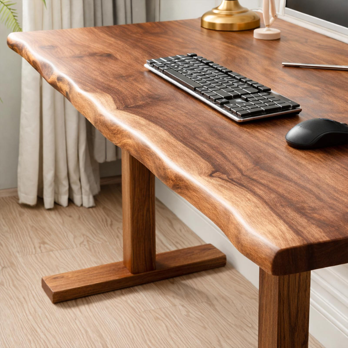 Rustic Live Edge Solid Wood Desk, Handcrafted Writing Study Computer Desk for Home Office