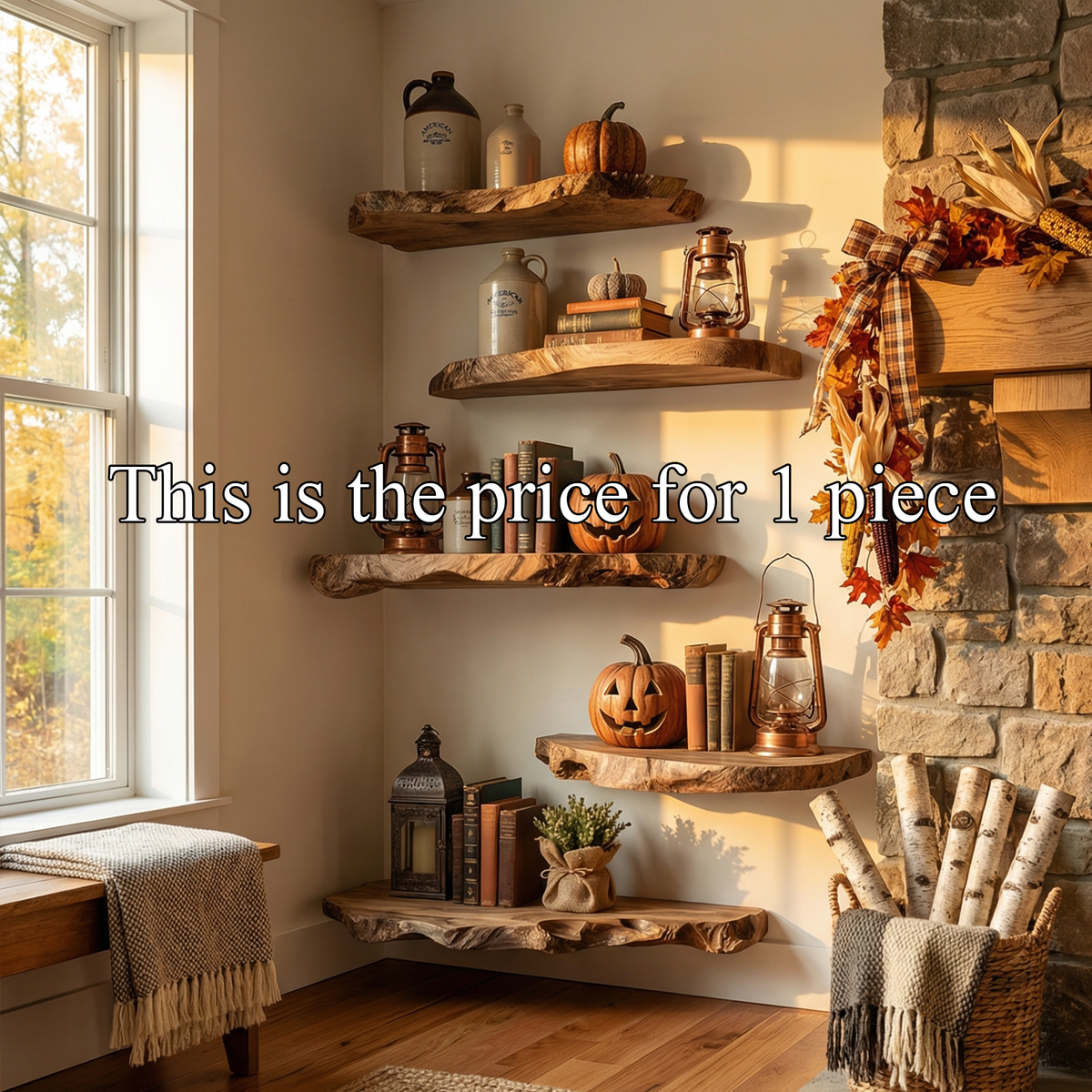 Modern Farmhouse Floating Wall Shelves, Solid Wood Hanging Display Racks for Autumn Thanksgiving Home Decor, Accent