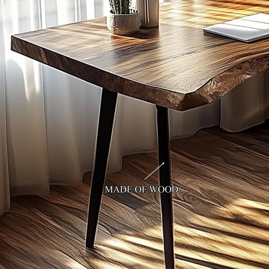 Rustic Computer Desk, Solid Wood Writing Table for Study Area, Reading Room Laptop Table with Metal Legs