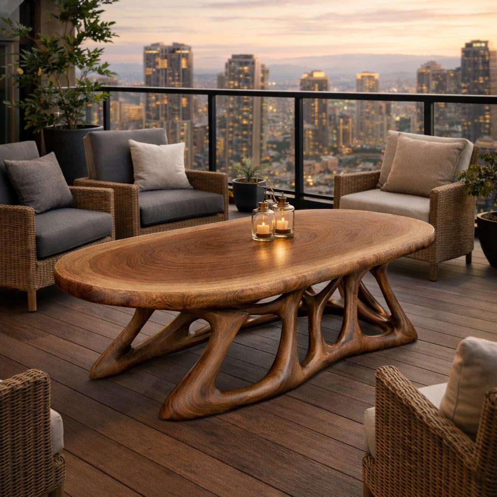 Spry Interior Organic Root Inspired Solid Wood Coffee Table, Unique Freeform Live Edge Center Table for Modern Living Rooms, SINLKICF304