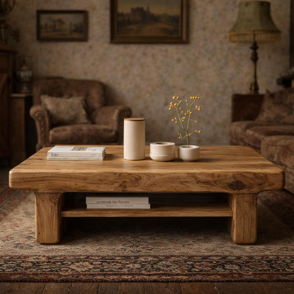 Spry Interior Minimal Solid Wood Coffee Table, Grounded Modern Low-Profile Center Table for Japanese Living Room Decor, SINLKICF313
