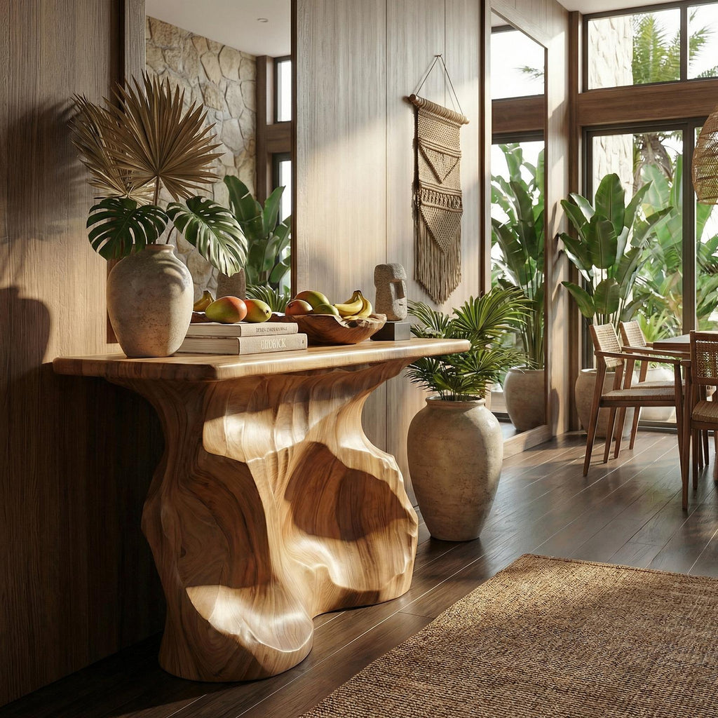 Rustic Solid Sculptural Wood Console Table, Handcrafted Entryway, Hallway & Sofa Back Table