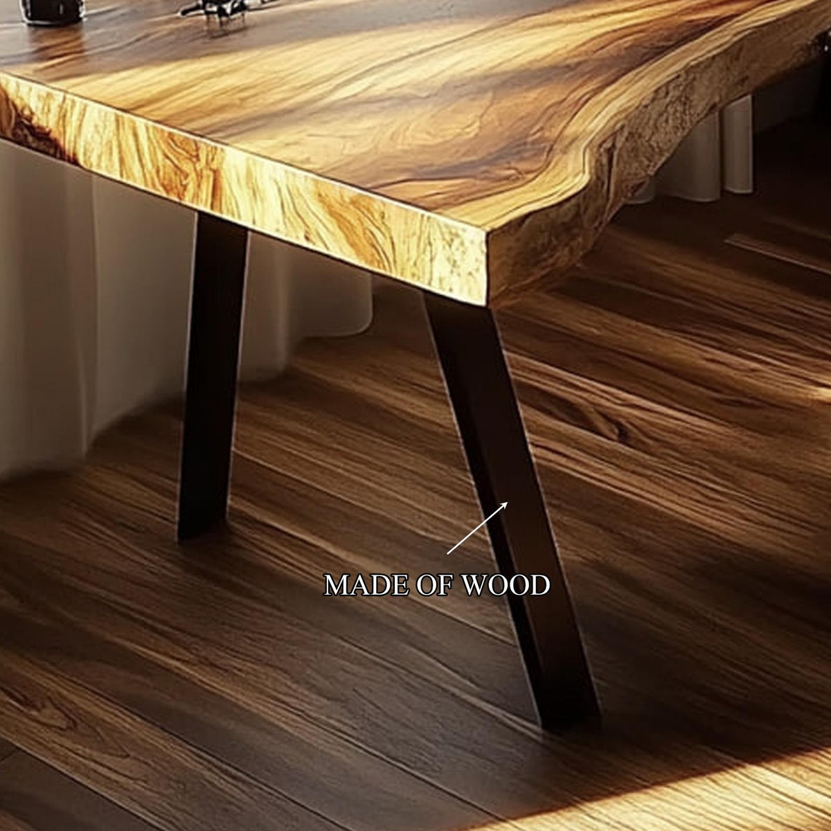 Rustic Live Edge Modern Desk, Solid Wood Computer Writing Table for Living Room & Home Office Study, Steel Legs