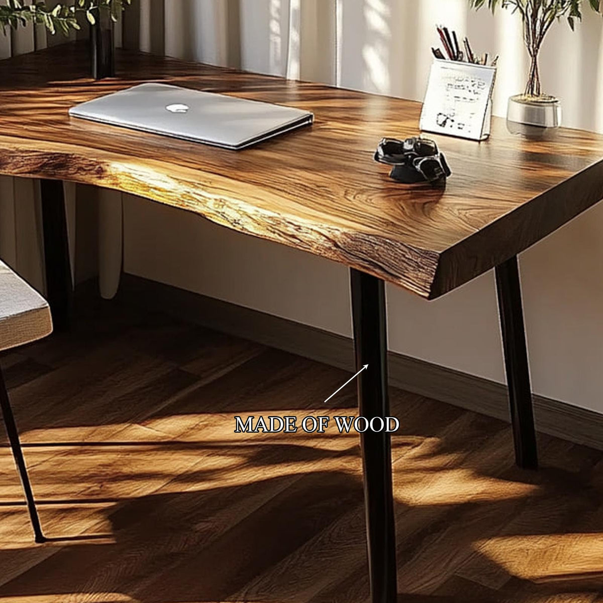 Rustic Modern Desk, Handcrafted Solid Wood Computer Writing Table for Bedroom, Home Office Study Workspace