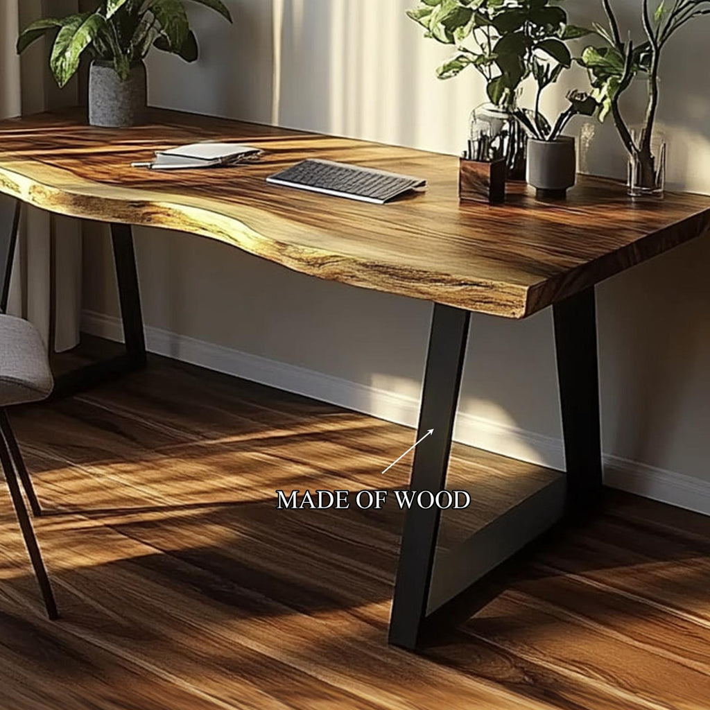 Natural Rustic Desk, Handcrafted Solid Wood Writing Computer Table for Bedroom Study, Work Corner Laptop Desk