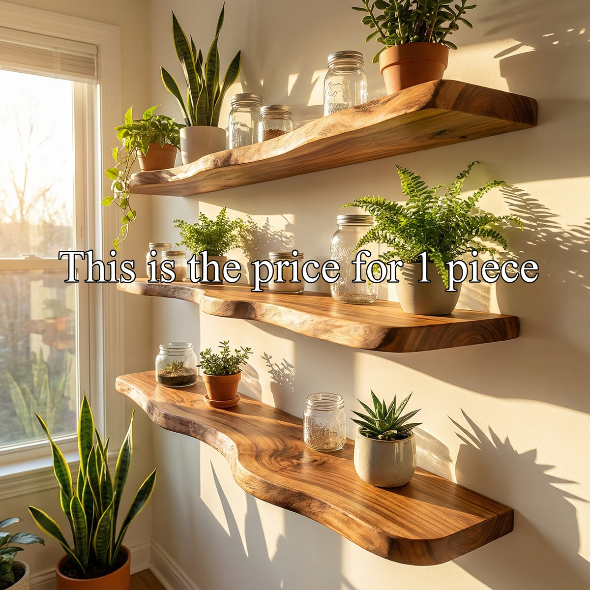 Modern Organic Wall Shelves Solid Wood Plant Display Rack