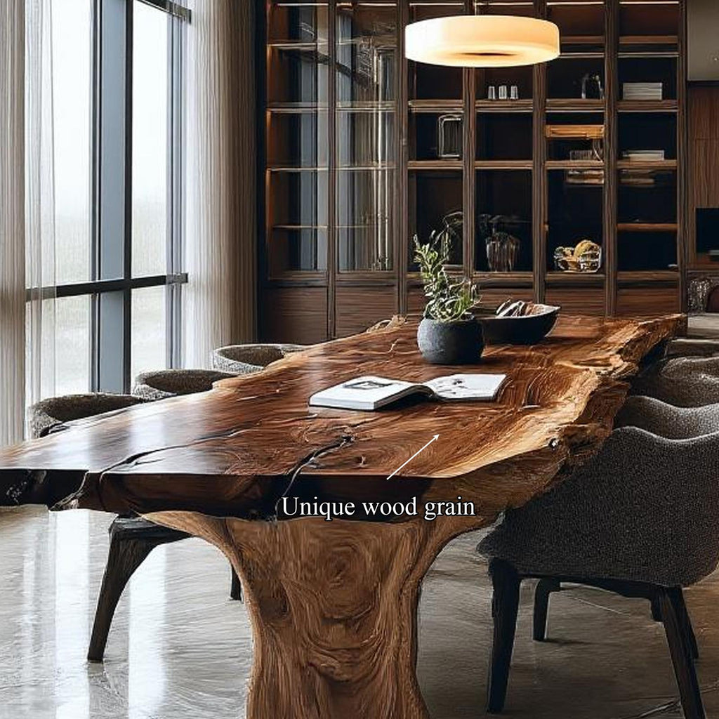 Mid Century Solid Wood Slab Dining Table Kitchen