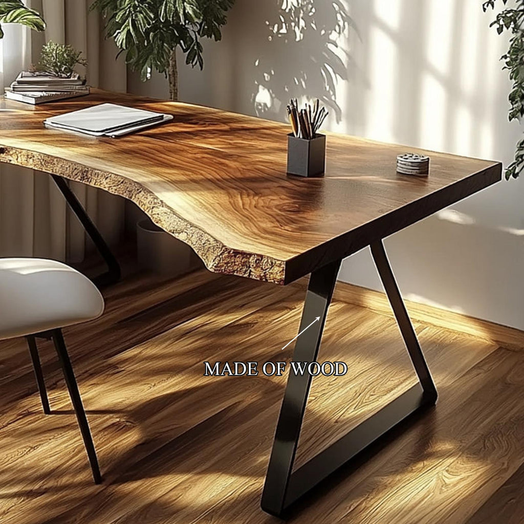 Minimal Rustic Desk, Handcrafted Solid Wood Writing Computer Table for Bedroom & Cozy Study Room, Laptop Workspace