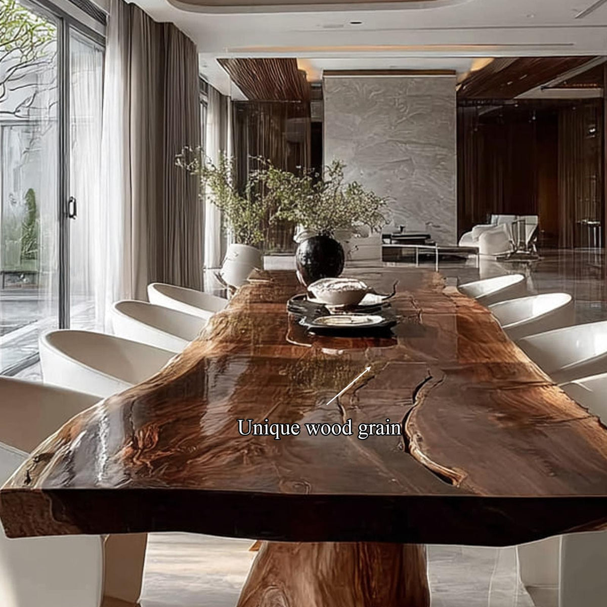 Spry Interior Rustic Live Edge Dining Table, Solid Wood Handcrafted Kitchen Table, Natural Edge Slab Dining Room Furniture, SINLKIDT099