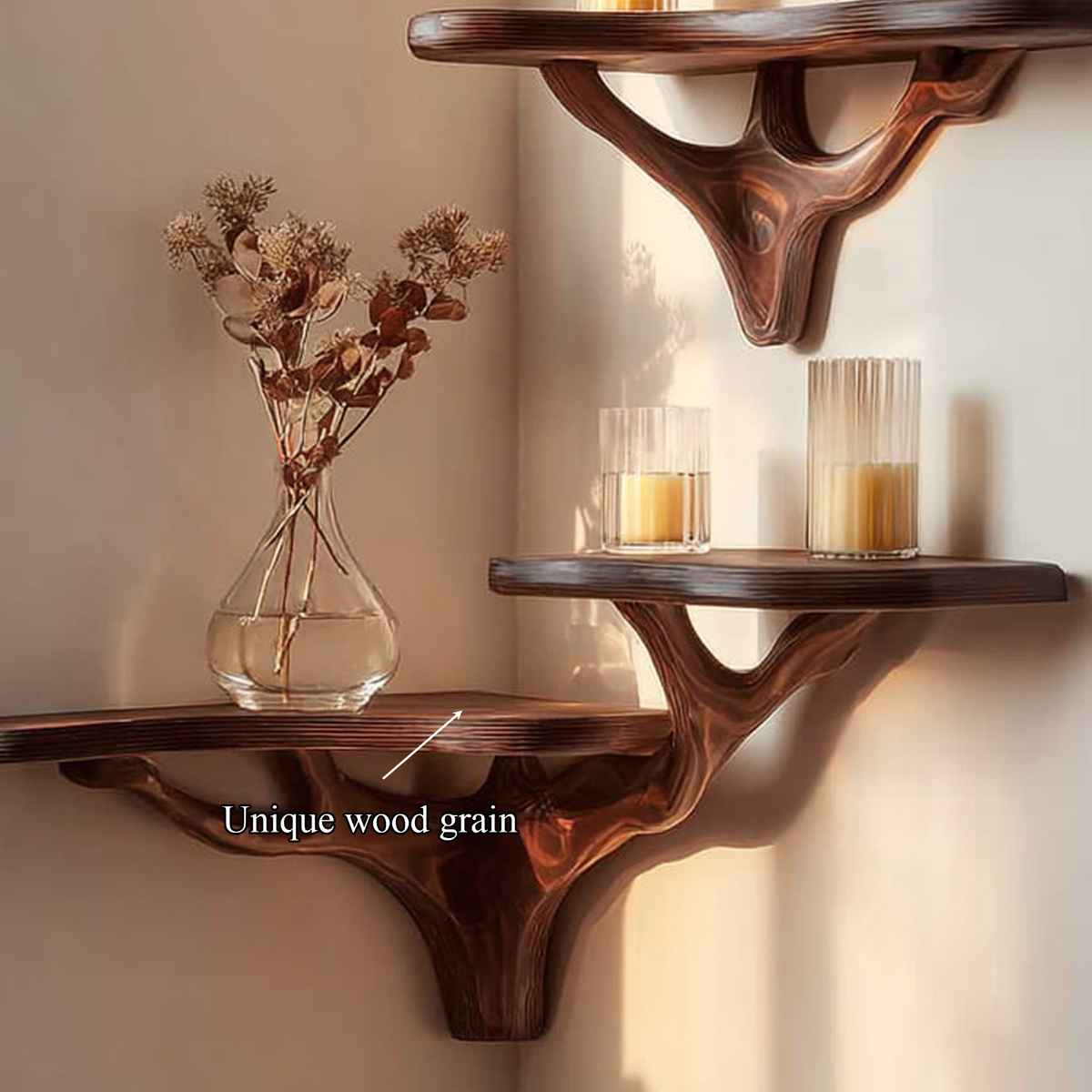 Rustic Floating Shelf, Solid Wood Wall Mounted Shelf, Handcrafted Kitchen Spice Rack & Hallway Decor Display Shelf