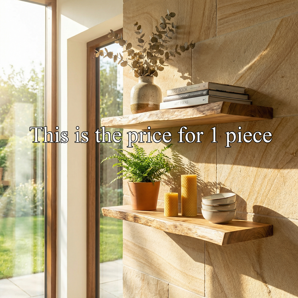 Modern Natural Oak Floating Wall Shelves, Minimalist Solid Wood Display Ledges for Bedroom, Living Room & Plants