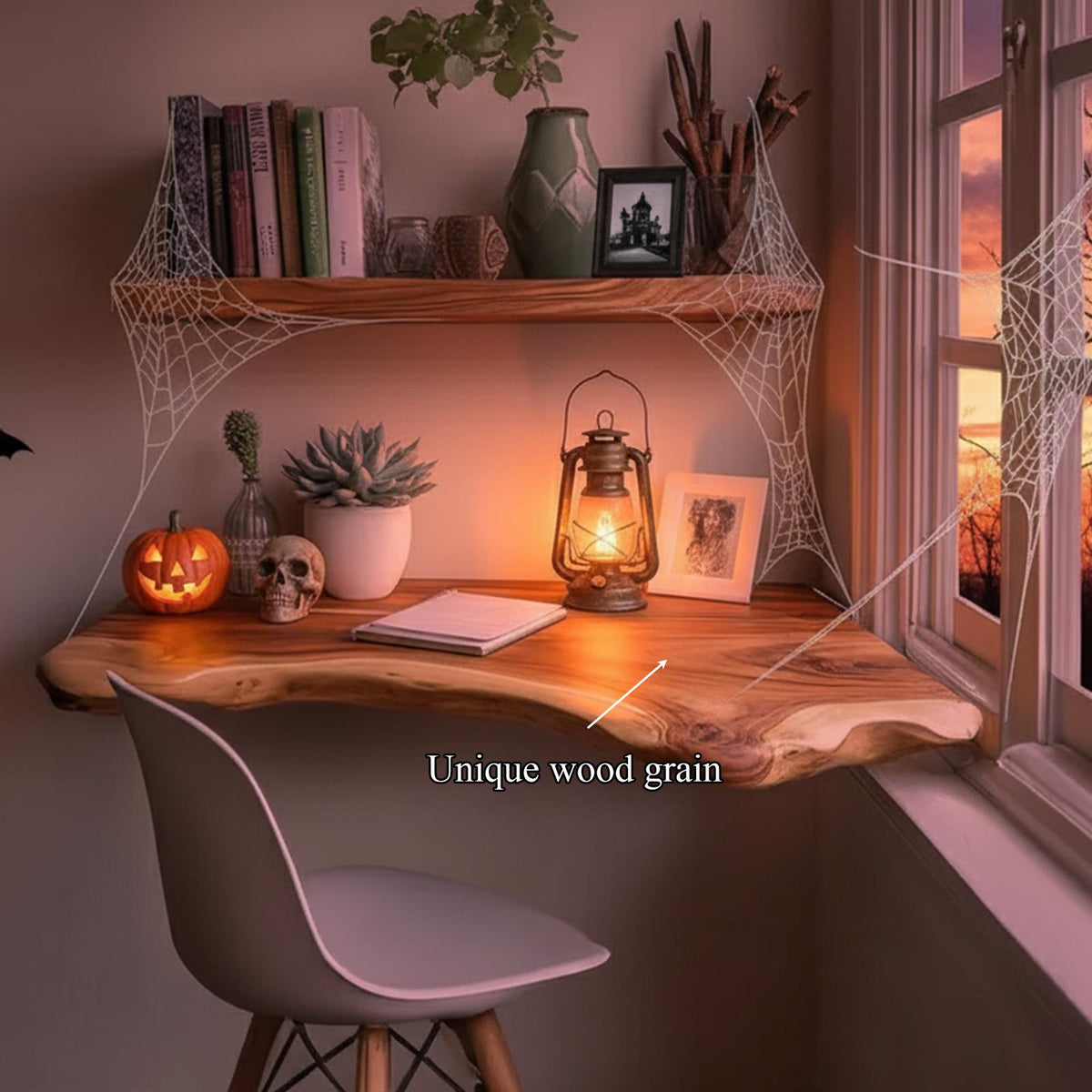Rustic Floating Desk Bookshelf, Solid Wood Wall Mounted Floating Shelf, Handcrafted Study Storage for Home Office