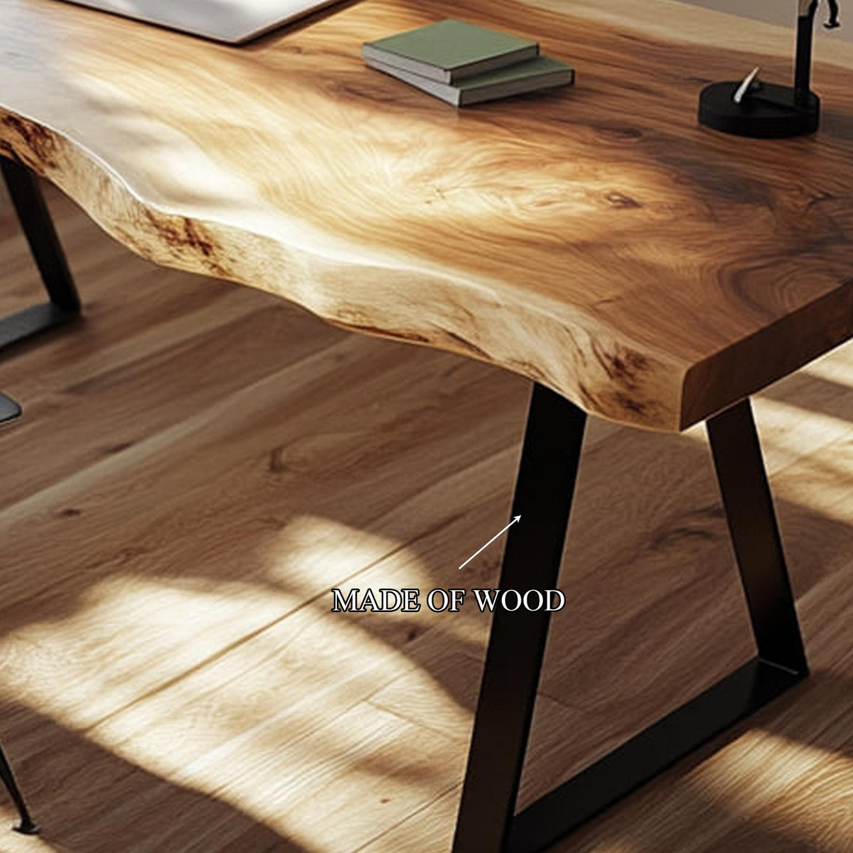 Rustic Live Edge Writing Desk, Solid Natural Wood Computer Table for Home Office, Study & Reading Room Workspace