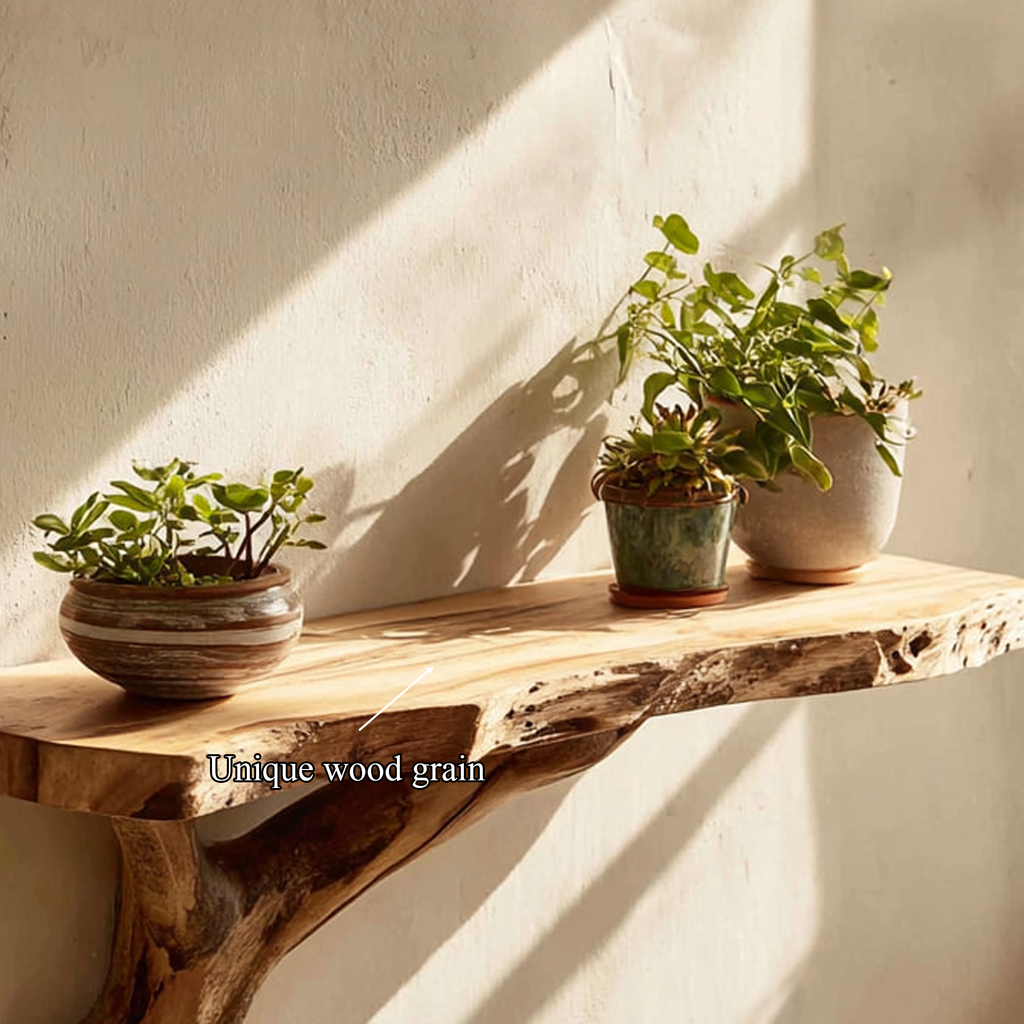 Rustic Floating Shelf, Solid Wood Wall Mounted Floating Shelves, Handcrafted Display Rack for Living Room & Entryway