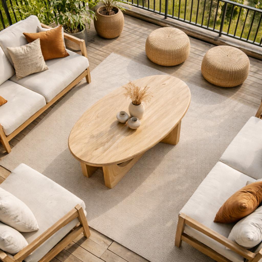 Serene Sculptural Solid Wood Coffee Table, Flowing Base Accent Center Table for Modern Living Room Harmony