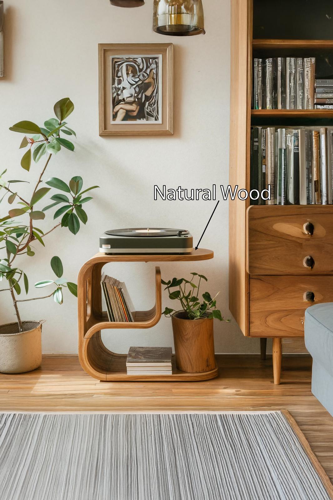 Rustic Wood Vinyl Player Stand For Livingroom Setup