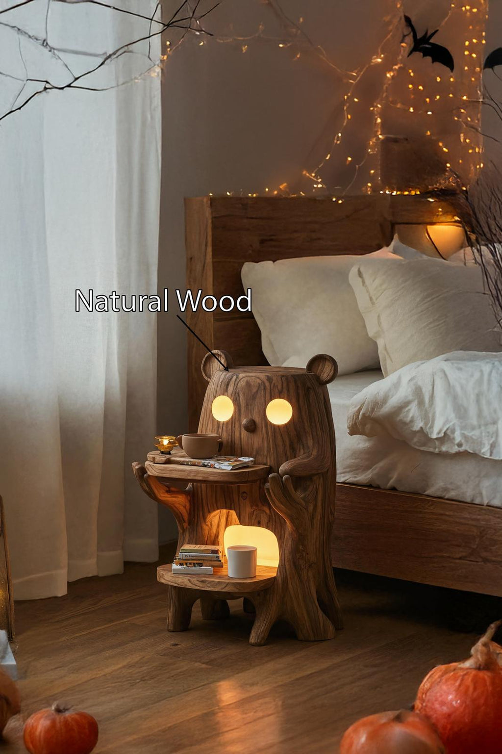 Handcrafted Solid Wood Side Table, Rustic Nightstand & End Table with Storage for Bedroom & Living Room