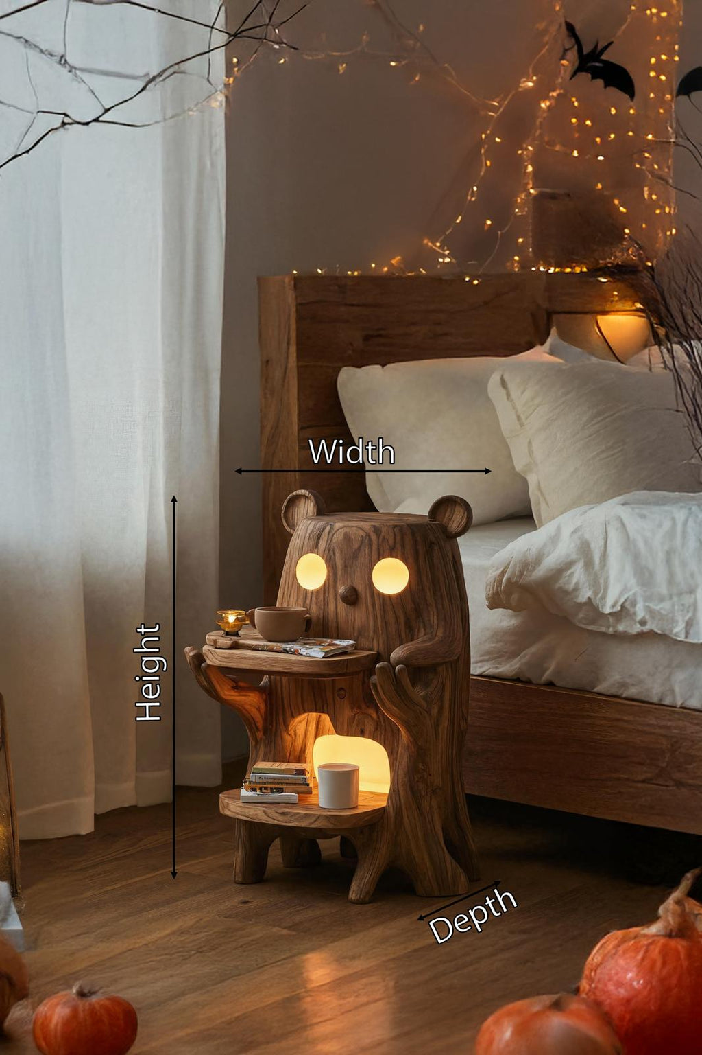 Handcrafted Solid Wood Side Table, Rustic Nightstand & End Table with Storage for Bedroom & Living Room