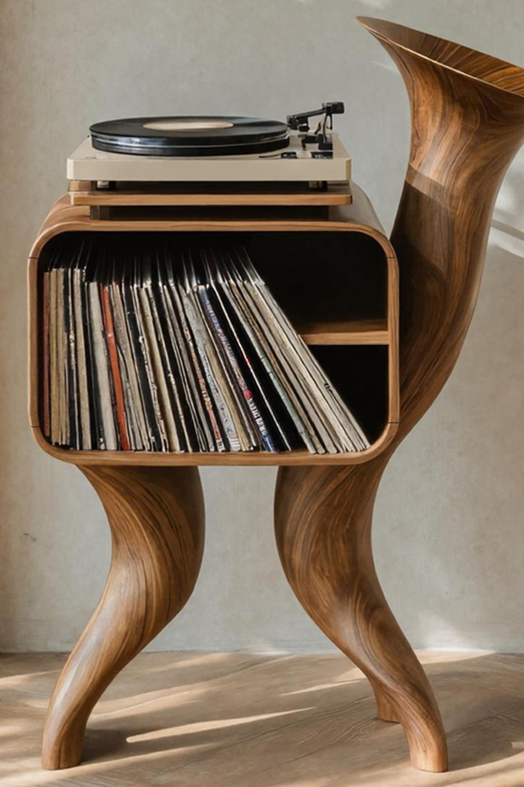 Rustic Wood Record Stand For Bedroom Organization