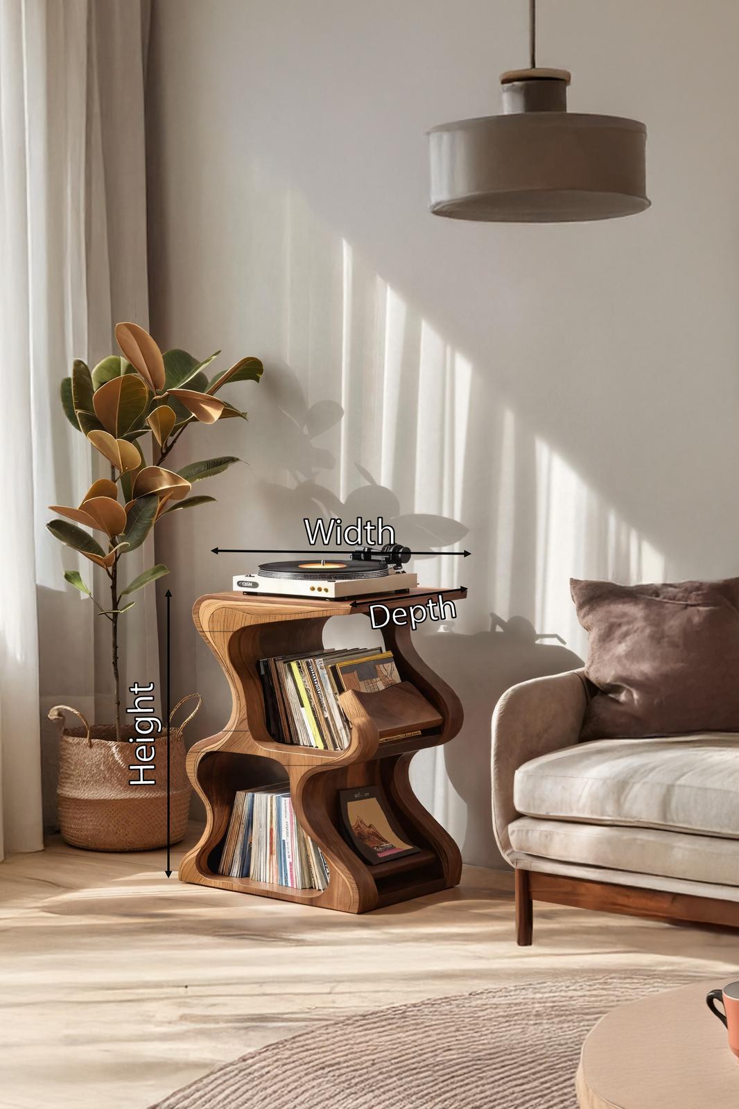 Handcrafted Solid Wood Vinyl Record Storage Console, Retro Media Cabinet & Sideboard for Living Room or Bedroom