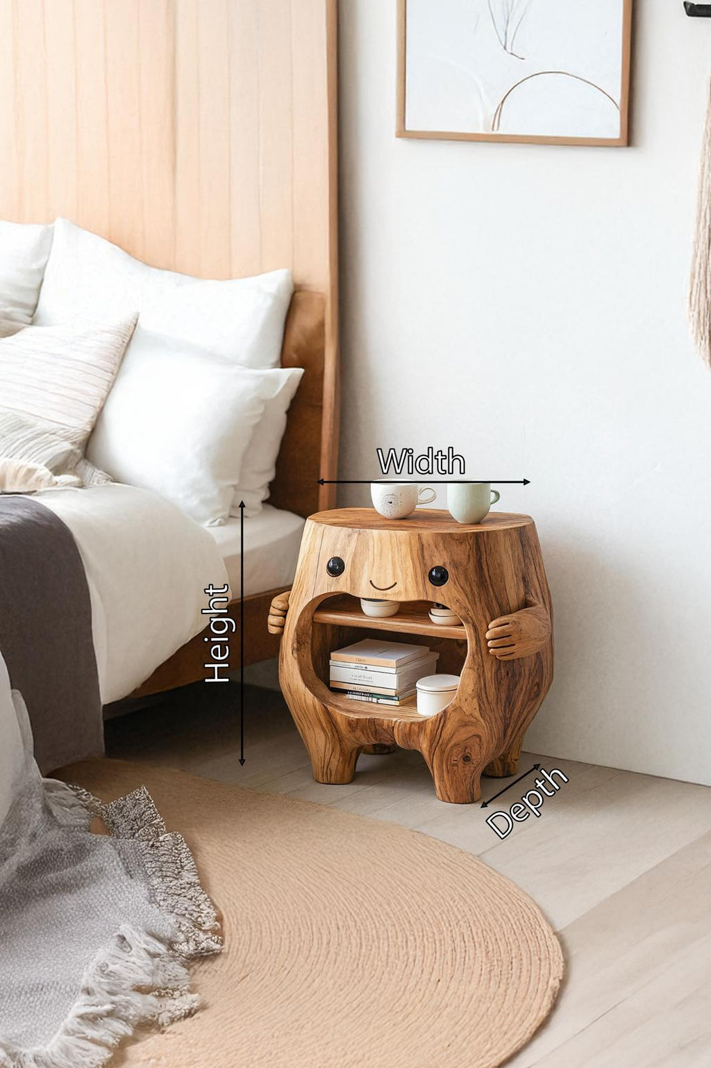Handcrafted Wooden Nightstand, Solid Wood Bedside Table, Storage Drawer & Shelf for Bedroom Organization