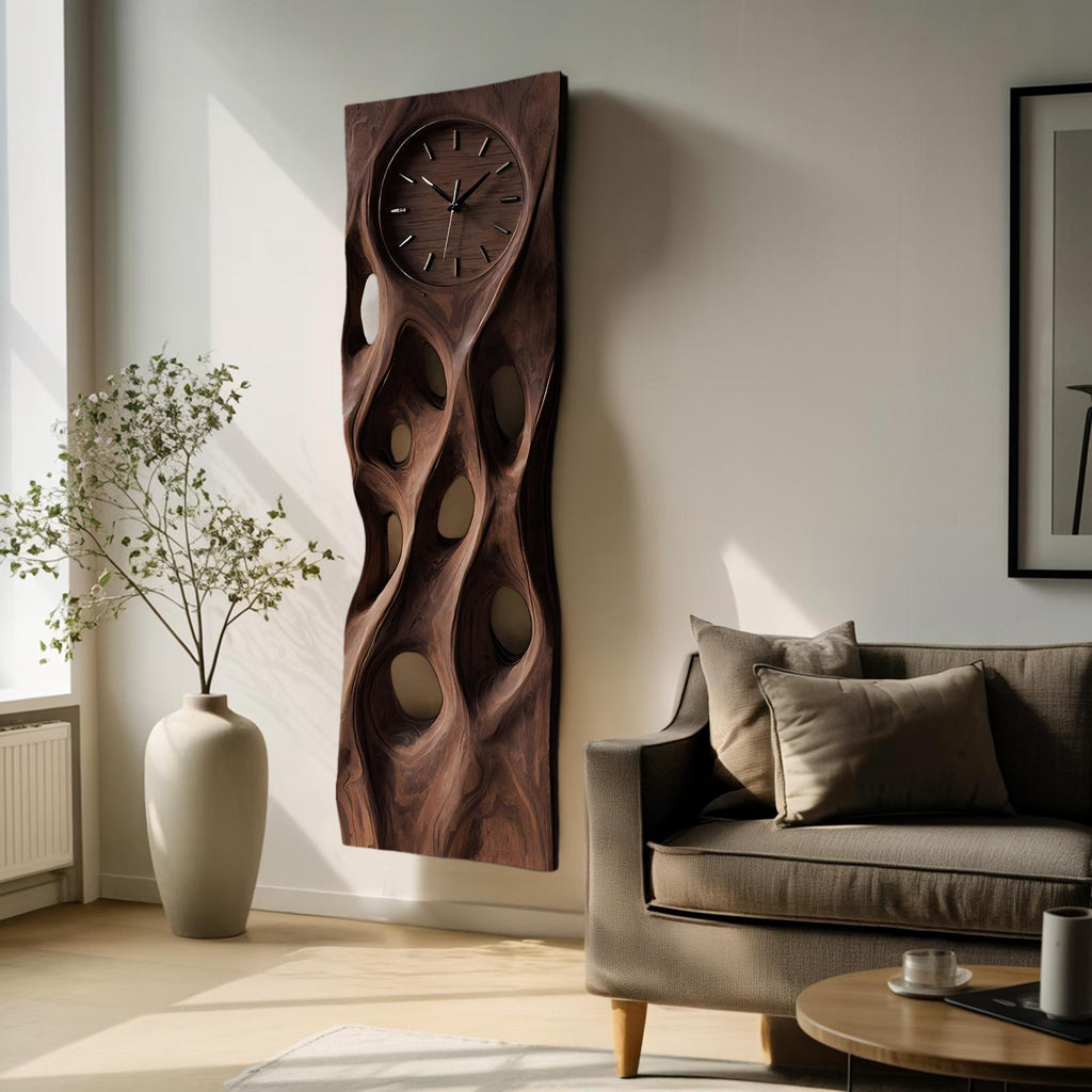 Minimalist Wood Wall Clock, Modern Silent Round Wooden Clock for Living Room, Kitchen & Office Wall Decor
