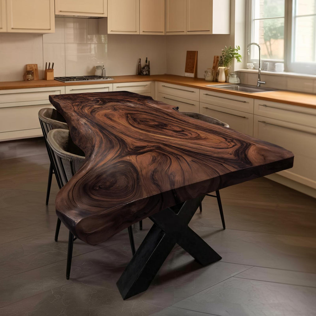 Spry Interior Farmhouse Live Edge Dining Table, Rustic Solid Wood Dining Room & Kitchen Table, SILDTTRDN022