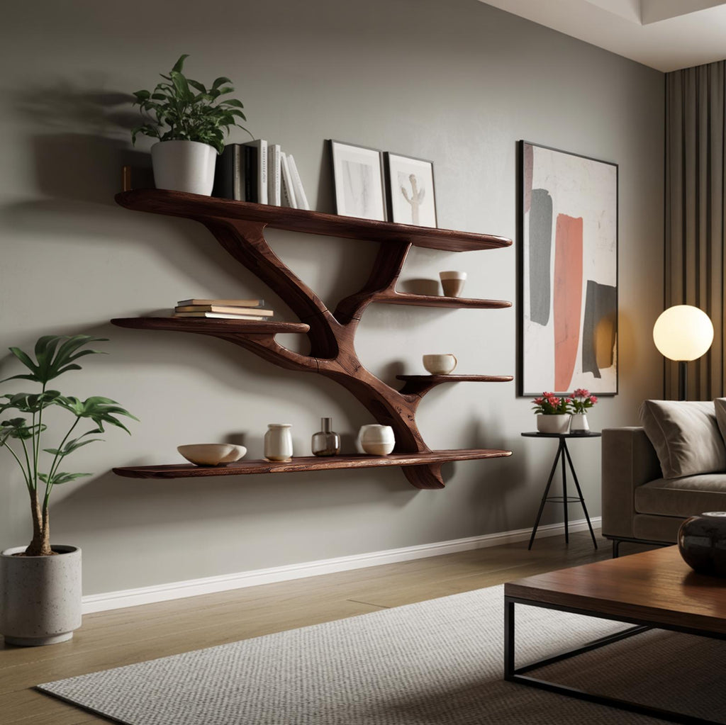 Industrial Floating Wooden Shelving Unit, Handcrafted Wall Mounted Storage Organizer Bookshelf for Bedroom Decor