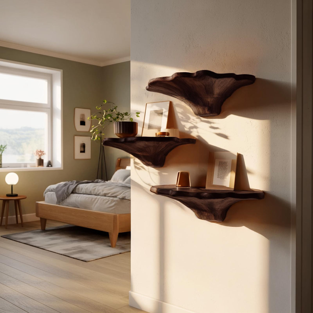 Farmhouse Wooden Mushroom Shelf For Natural Bedroom Decor Style