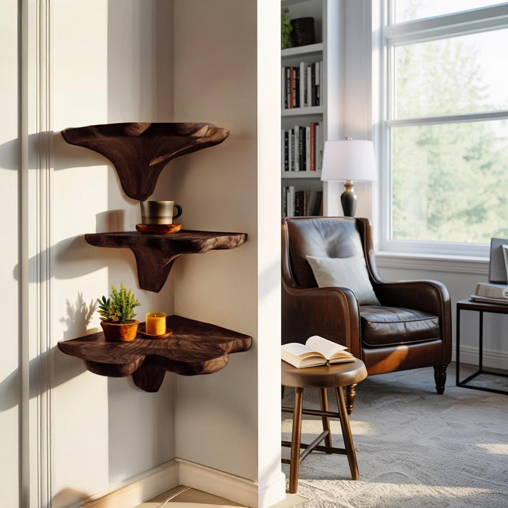 Farmhouse Wooden Live Edge Mushroom Shelf For Bedroom Furniture Decor