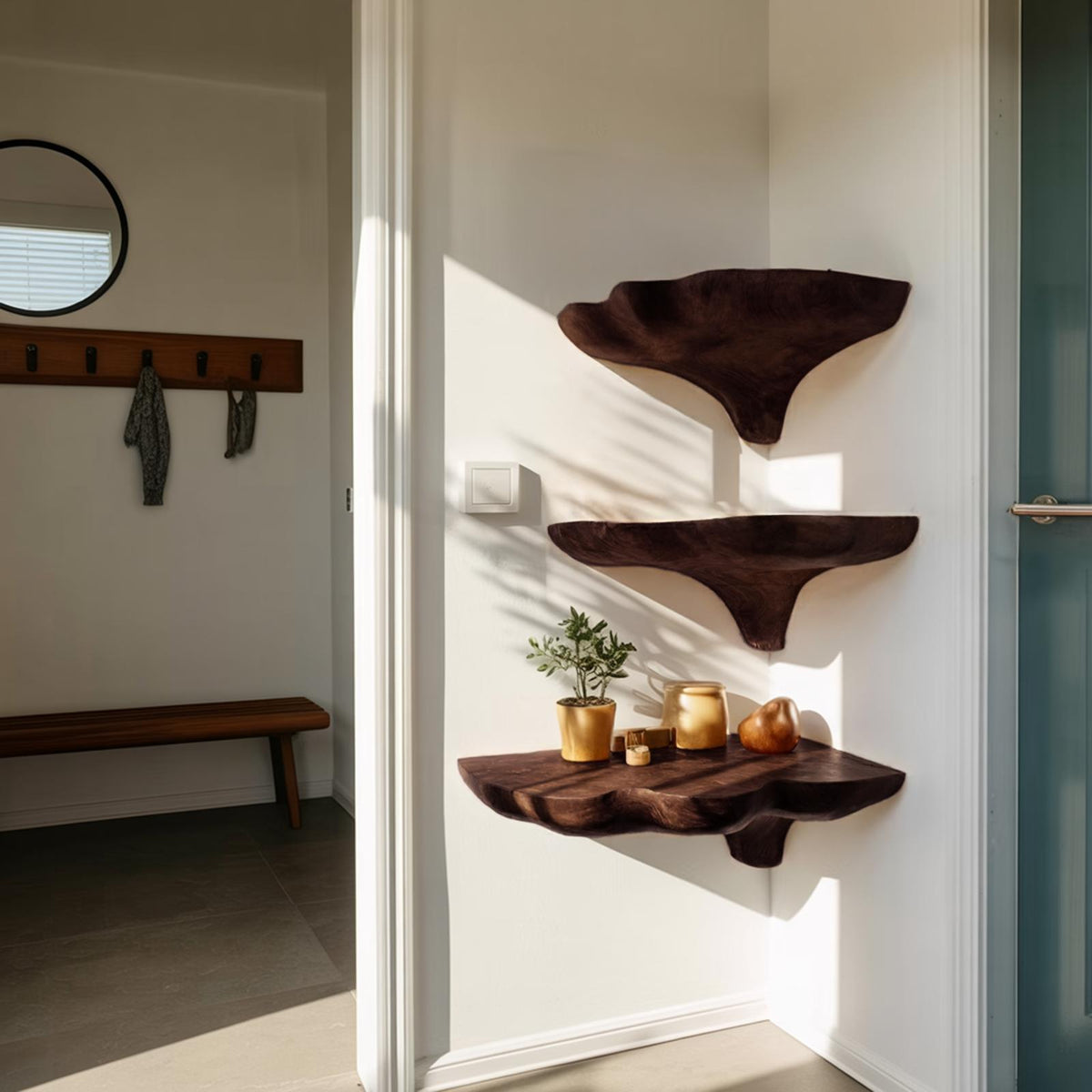 Handcrafted Wooden Mushroom Shelf For Entryway And Furniture Decor