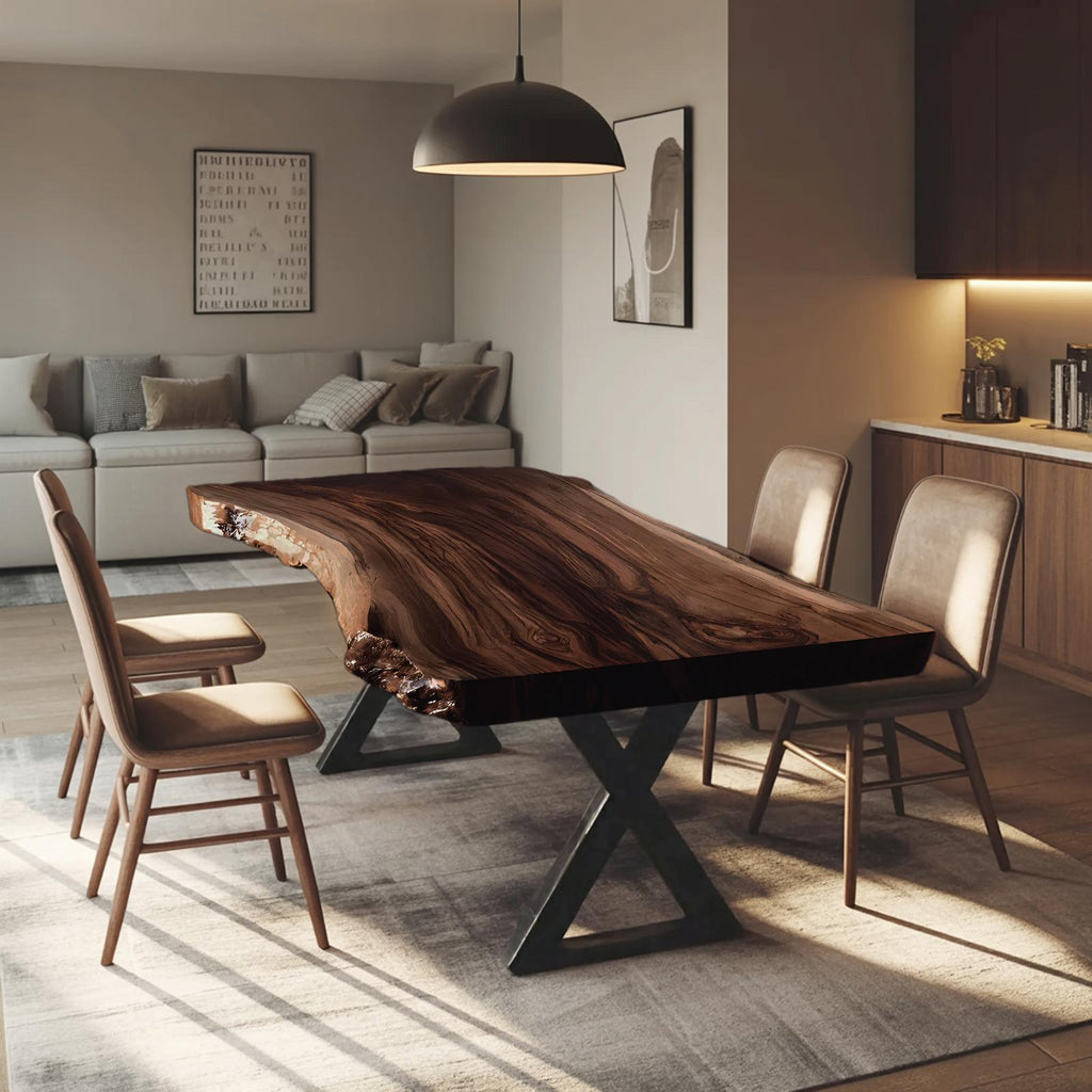 Spry Interior Modern Solid Wood Dining Table, Minimalist Metal Legs Kitchen Table, Handcrafted Dining Room Table, SILDTTRDN023