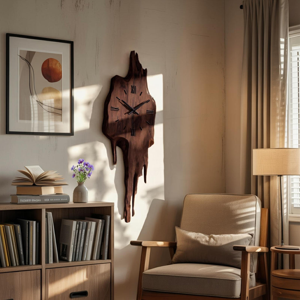 Artistic Wall Clock with Floating Edge, Handcrafted Solid Wood Abstract Hanging Timepiece for Home