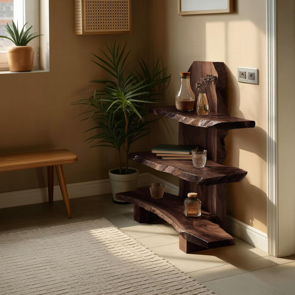 Contemporary Handmade Wooden Spice Shelf, Solid Wood Kitchen Storage & Countertop Display Rack