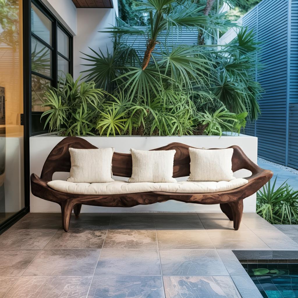 Modern Sofa with Sculptural Wood Frame, Elegant Solid Wood Couch for Living Room, Foyer & Lounge Areas, Model