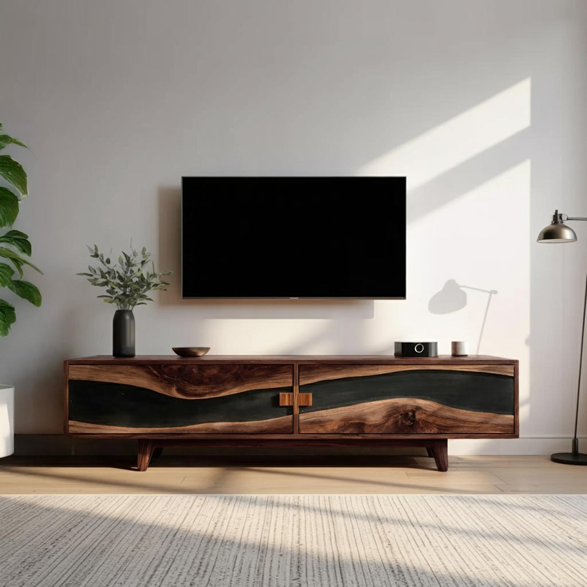 Spry Interior Farmhouse Wooden Entertainment Center, Solid Wood Rustic TV Stand & Storage Console for Living Room, SILDTTNTVC099