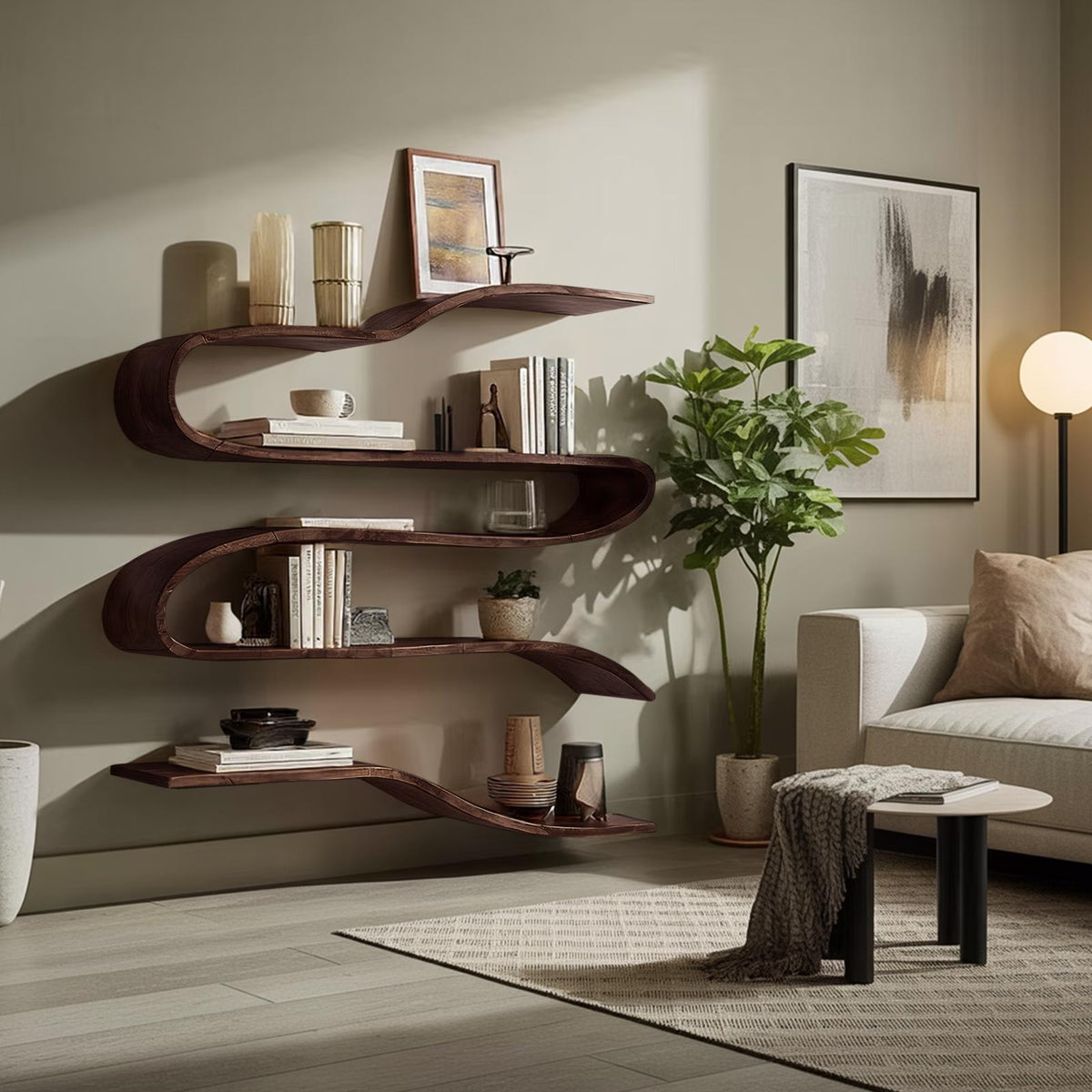 Industrial Natural Wood Floating Shelf, Heavy Duty Wall Mounted Kitchen & Pantry Storage Rack