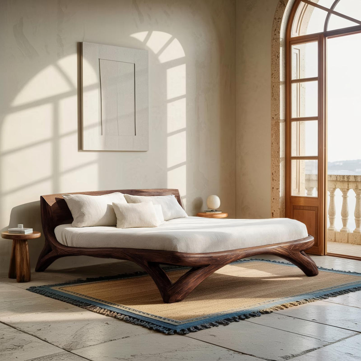 Teezano Minimalist Platform Bed Frame, Handcrafted Solid Wood Bedstead & Headboard for Modern Bedroom, RTTHHNWO009