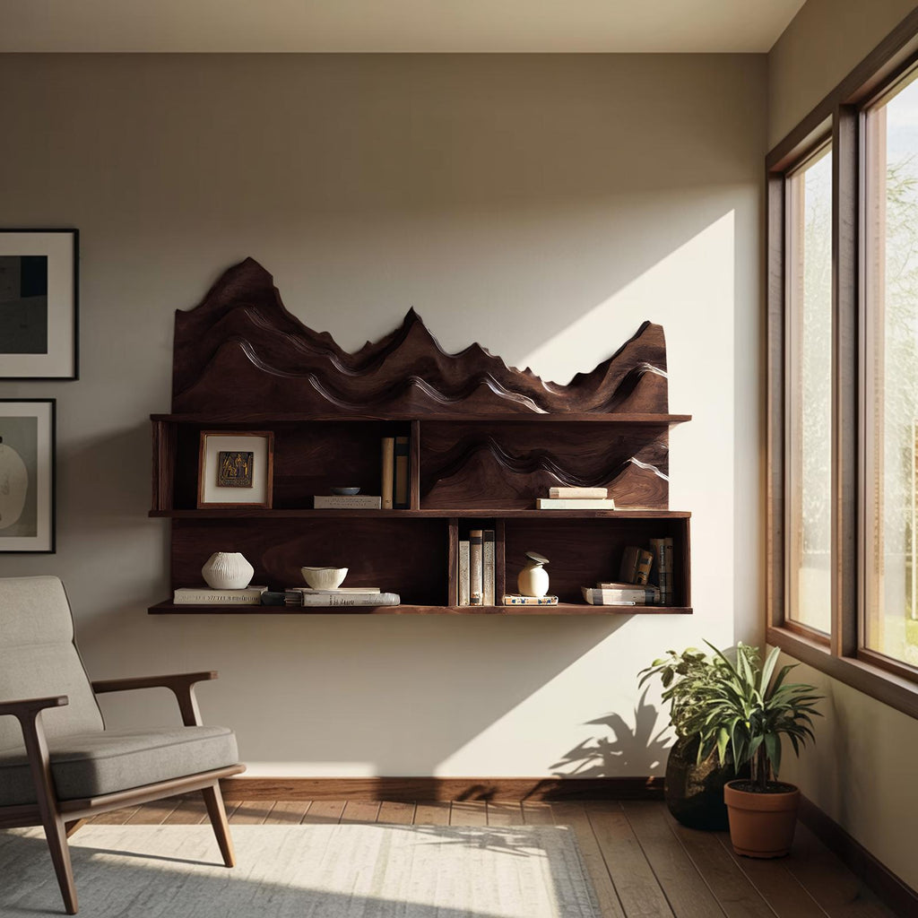 Minimalist Wooden Wall Mounted Bookshelf, Floating Wood Office Bookcase & Storage Organizer Shelf