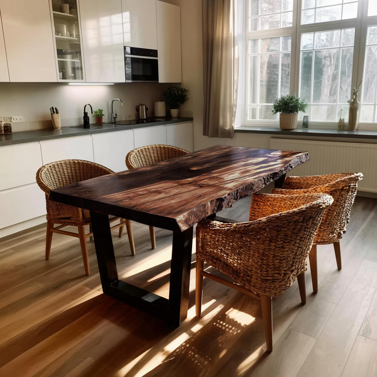 Spry Interior Handcrafted Live Edge Dining Table, Rustic Organic Solid Wood Kitchen & Dining Room Table, SILDTTRDN025