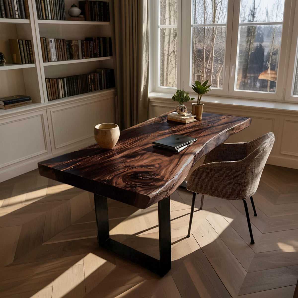 Handcrafted Solid Wood Tabletop Replacement, Rustic Live Edge Thick Wooden Slab Board for Custom Desk & Coffee Table