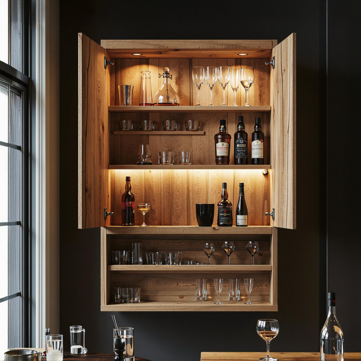 Rustic Home Bar Natural Wood Shelf For Stylish Wine Bottle Storage