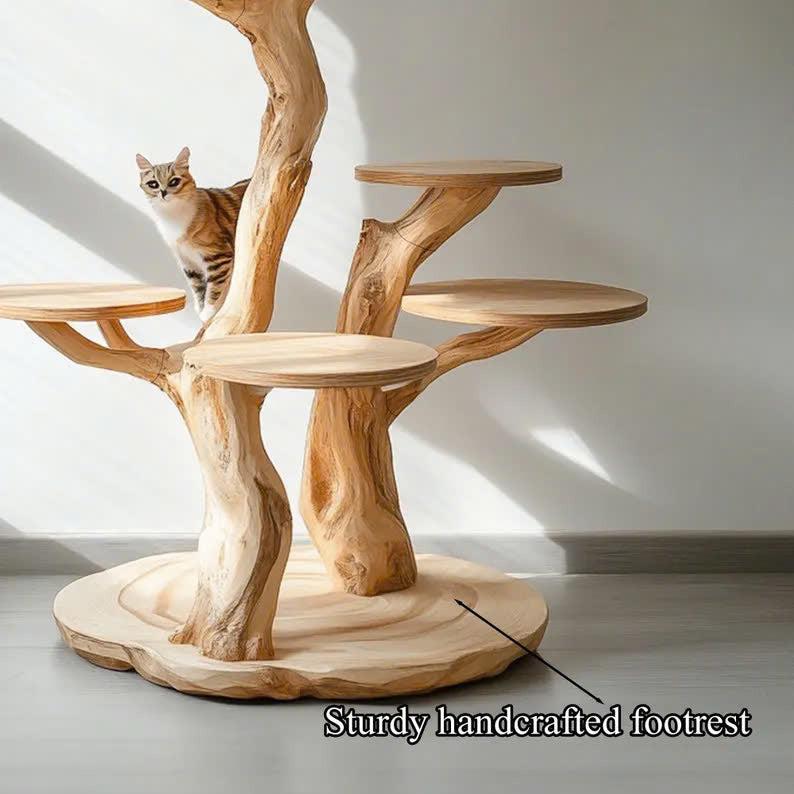 Rustic Natural Solid Wood Cat Tree Wooden  Stand Naturally Gift Cat SINLTT010