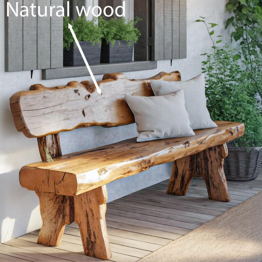 Rustic Live Edge Outdoor Wooden Bench With Backrest For Porch Or Garden