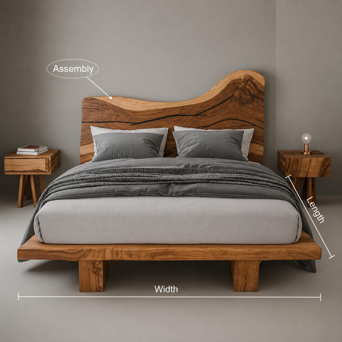 Organic Live Edge Bed Frame And Headboard For Bedroom