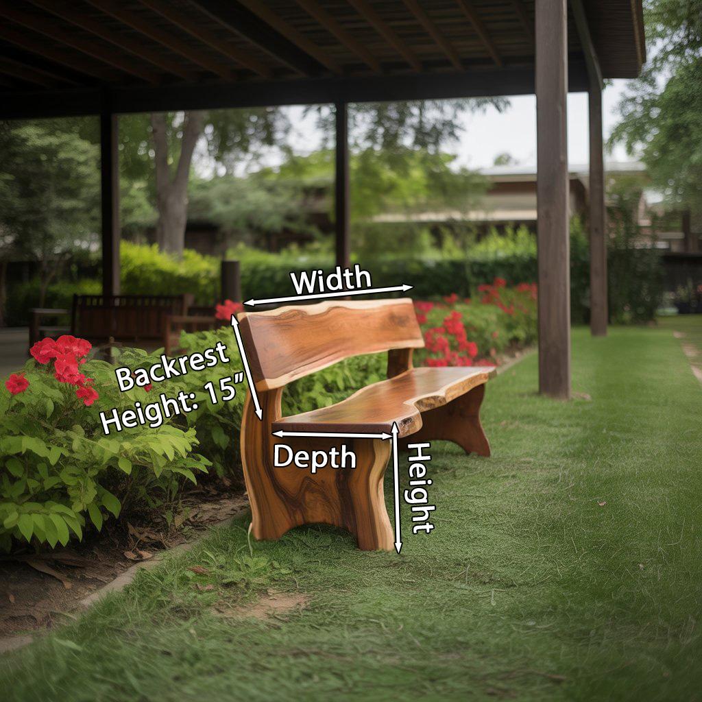 Rustic Outdoor Bench With Backrest Live Edge For Garden Porch And Patio SITHCHR034