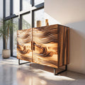 Modern Wavy Wood Sideboard Sculptural Cabinet For Entryway Or Living Room