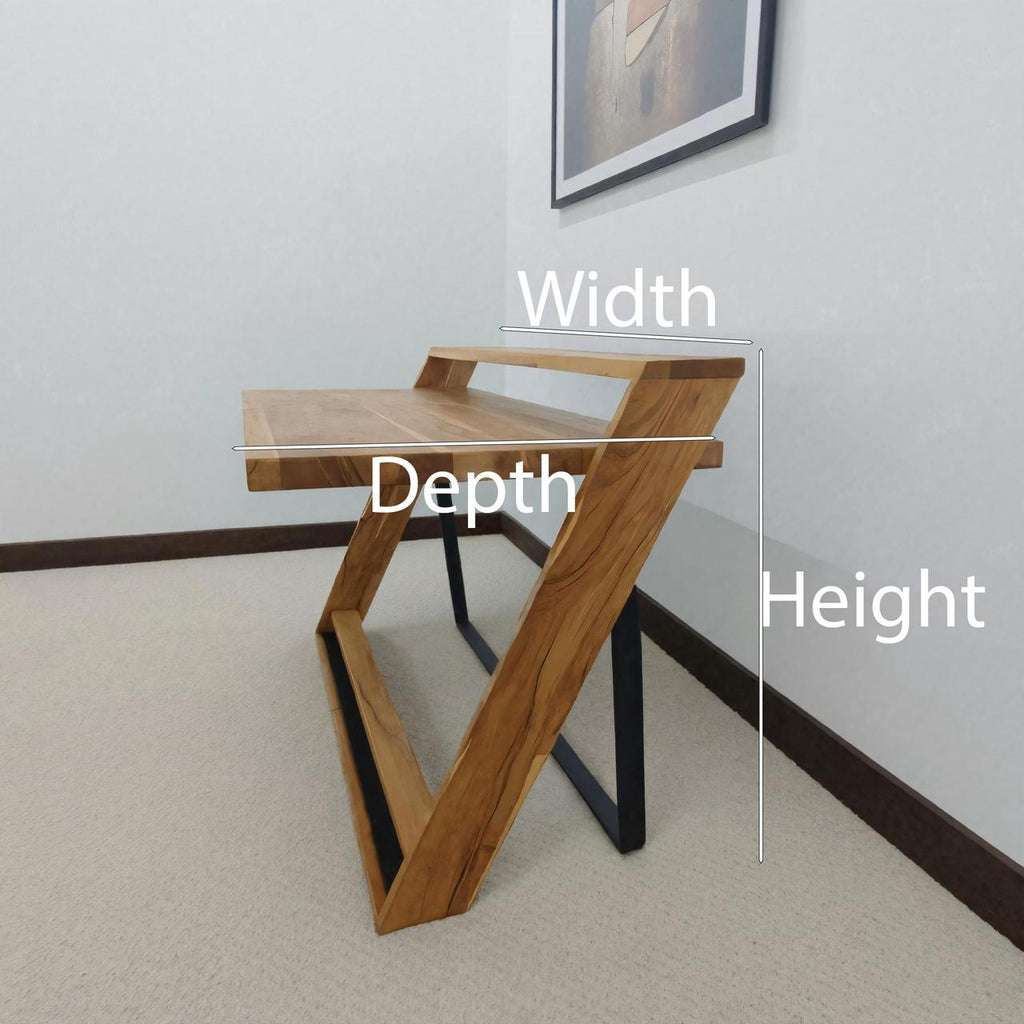 Modern Sculptural Wood Desk with Z-Frame, Artistic Solid Wood Computer Writing Table for Home Office, Studio