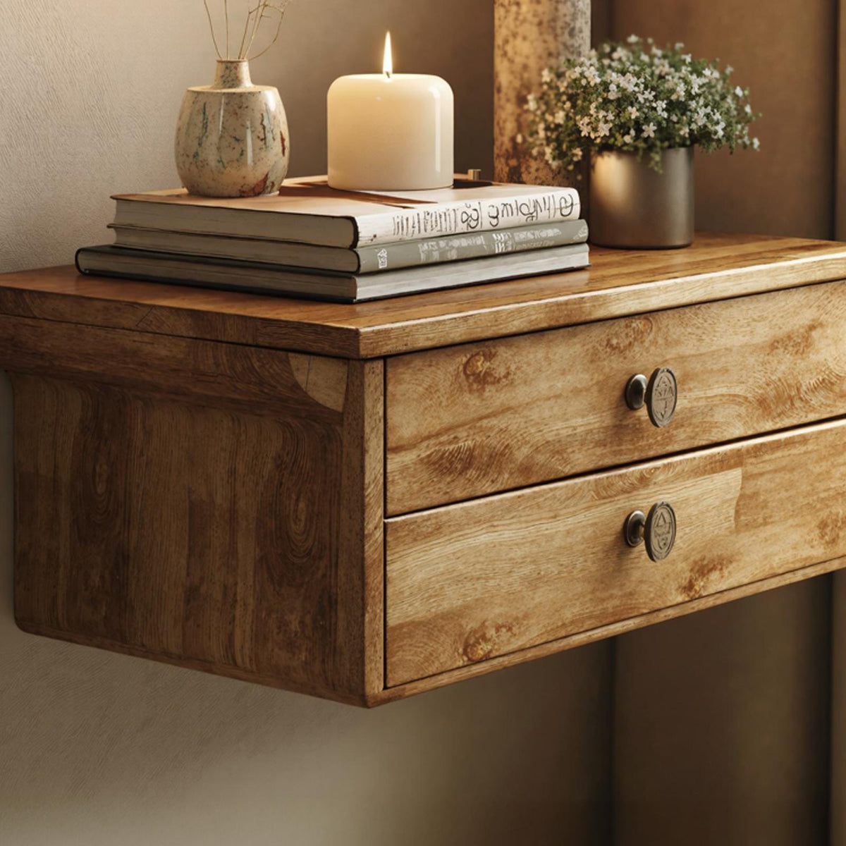 Spry Interior Solid Wood Rustic Nightstand with 2 Drawers, Handcrafted Bedside Table End Chest for Bedroom Furniture, SILDTNS005