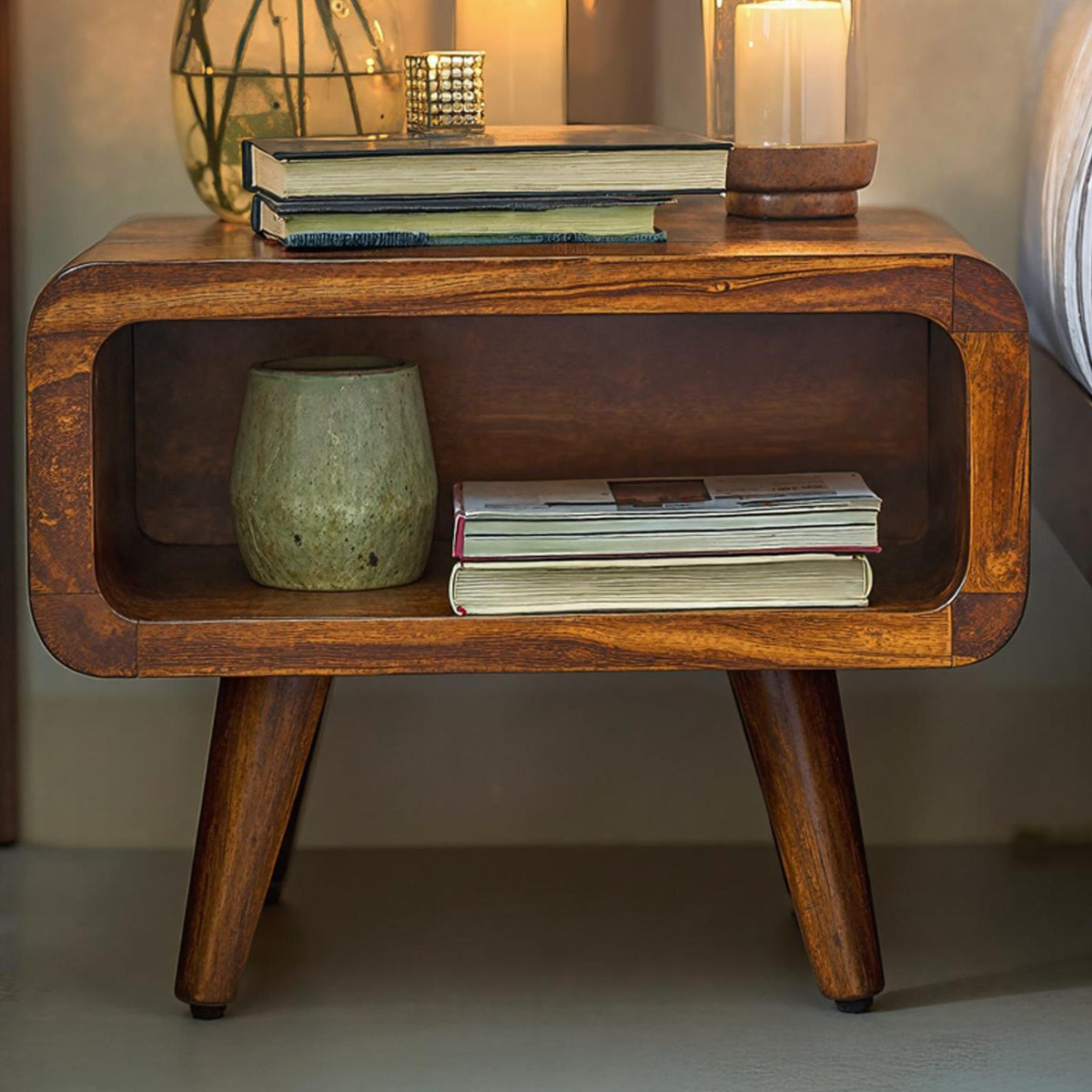 Rustic Farmhouse Wooden Nightstand With Storage Shelf SILDTNS017
